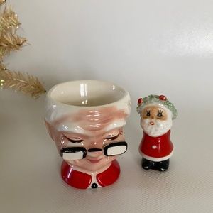 Vintage Mrs. Santa Claus Egg Cup with Tiny Ceramic Santa Claus Figurine